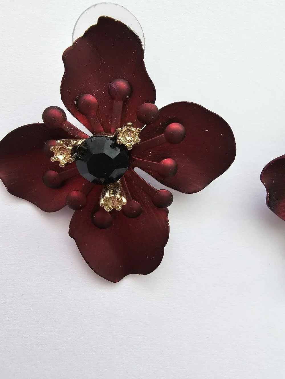 H&M Red Flower Large Metal Pierced Earrings